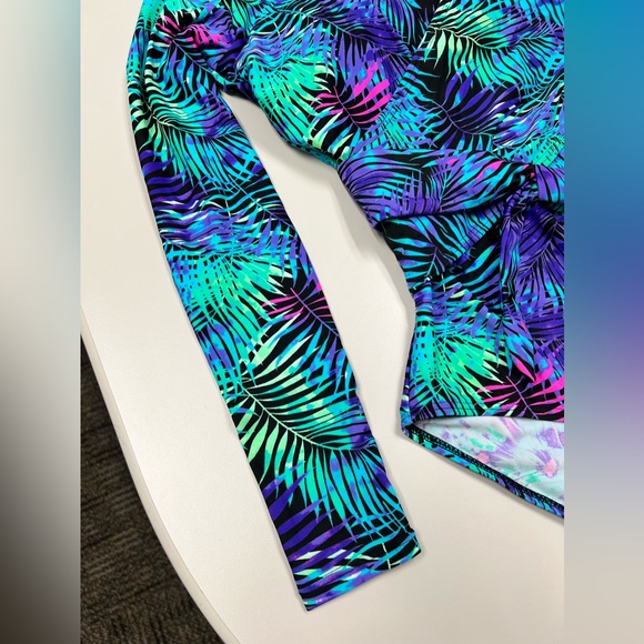 Tropical Print One-Piece Rashguard Swimsuit - Picture 7 of 10
